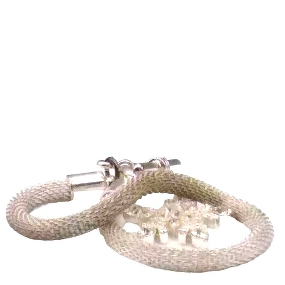 Silver Tone Mesh Bracelet, Snake Chain with Sparkling Crystal Snowflake Charm - Picture 4 of 5